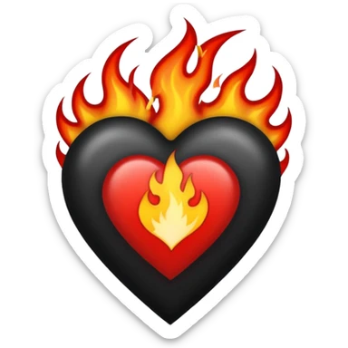 Black and red heart with flames tattoo style sticker