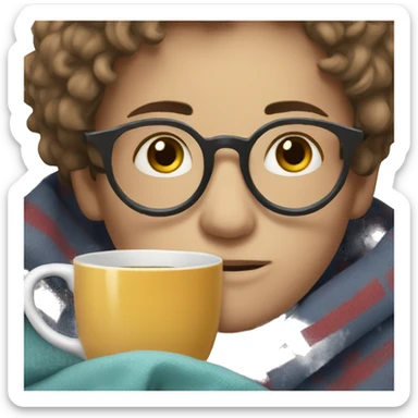 a boy in glasses drinking tea in a blanket sticker