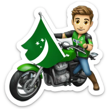 supersport motorcycle guy holding pakistan flag sticker