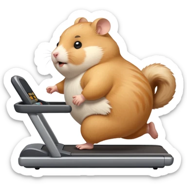fat hamster big belly trying to run on treadmill sideways desperately trying to catch up with speed sticker