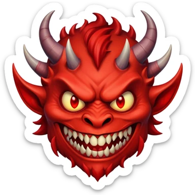 red horned demon with evil grin sticker