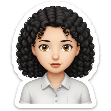 Girl with black curly hair brown eyes pretty and white shirt sticker