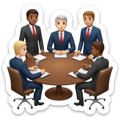 a business meeting of serious businessmen in suits at a round table sticker