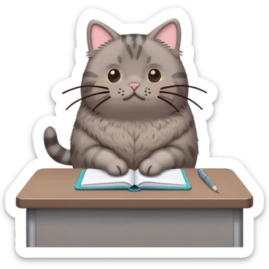 Pusheen the cat sitting at the school desk sticker