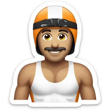 Uomo con costume da gara jammer, occhialini e cuffia da nuoto sticker