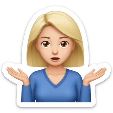 A woman shrugging her shoulders with a baffled expression sticker