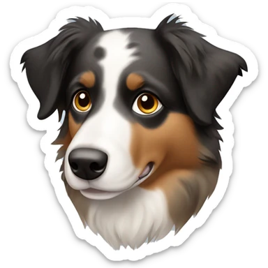 Australian Shepherd dog with mostly black markings, a small white dribble marking on the forehead  sticker
