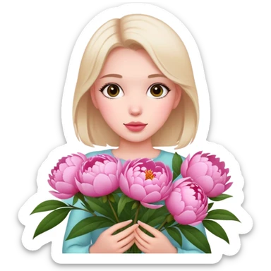 Beautiful girl holding many peonies sticker