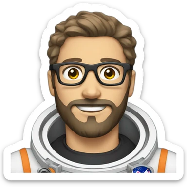 caucasian astronaut with black beard, man-bun and glasses sticker
