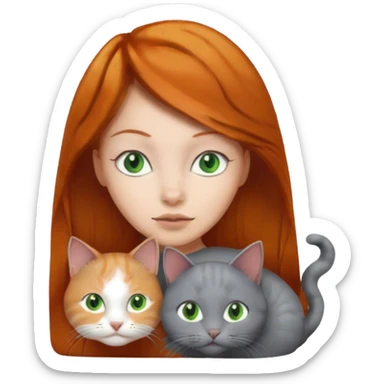 Ginger haired white girl and her gray cat with green eyes sticker