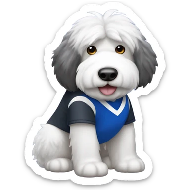 Salt and pepper Old English sheepdog wearing a dodgers shirt  sticker