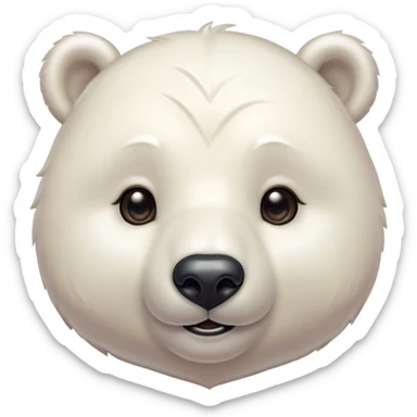 Cinematic Cute Polar Bear Portrait Emoji, Head tilted playfully and inquisitively, with a glossy, plush coat accented by a gentle, blushing muzzle and round, sparkling eyes, Simplified yet irresistibly adorable features, highly detailed, glowing with a warm, friendly polar glow, high shine, affectionate and lively, stylized with a touch of endearing charm, soft glowing outline, capturing the essence of a mischievous yet loving polar cub that feels like it could tumble out of the screen into your arms! sticker