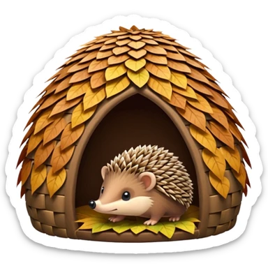 Hedgehog hut made of leaves sticker