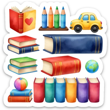 watercolor books and toys sticker