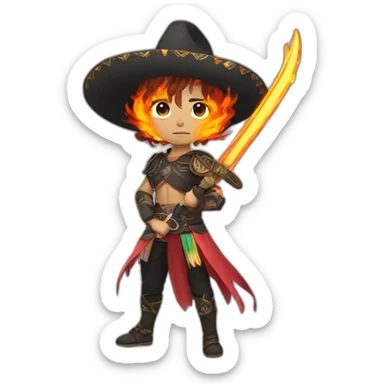 Realistic Anime mexican with flaming swords sticker
