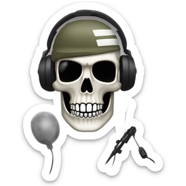 Military Skeleton mask with a long black mask underneath it and headset with a microphone sticker