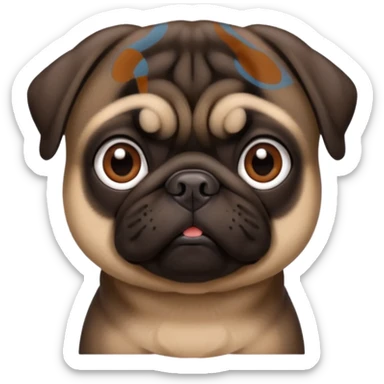 dark brown pug facing forwards, head and shoulders. sticker