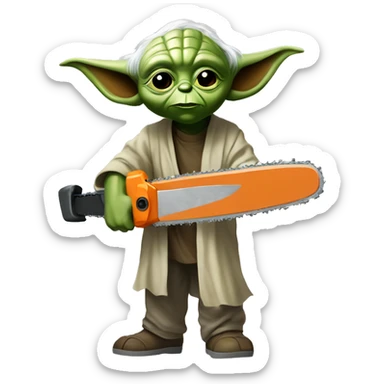Yoda’s kid saws with a chainsaw. In a painted style sticker