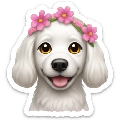 White dog with pink flower band sticker
