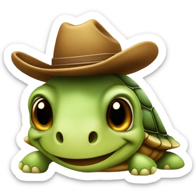 Turtle with a cowboy hat smirking sticker