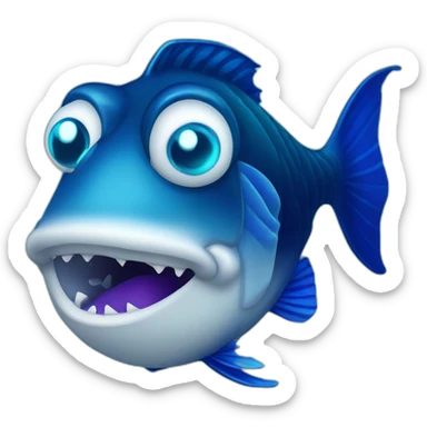 dangerous dark blue lantern fish with light cyan lips and fully blue eyes sticker