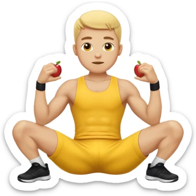 Man doing working out, doing sit-ups in athletic clothes, apple style emoji, yellow skin sticker