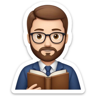 white teacher with brown hair and a brown beard holding book in iphone emoji style sticker