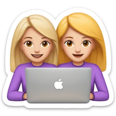 two women with a MacBook in front, joyful and positive vibe, emoji style, referencing uploaded photo sticker