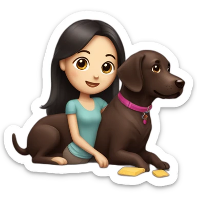 Chocolate labrador playing with woman long black hair sticker