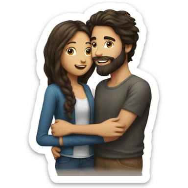 Brunette happy couple boy with beard and girl  with long hair that are kissing sticker