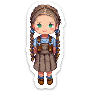 little black girl with braids, pixel art style sticker