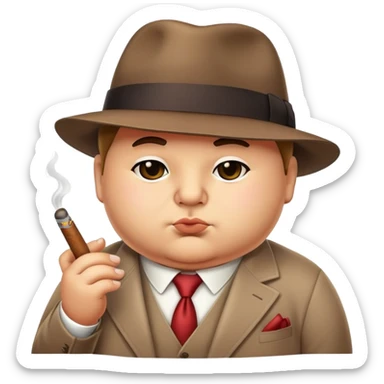 cute chubby mafia boss with fedora hat and tiny cigar sticker