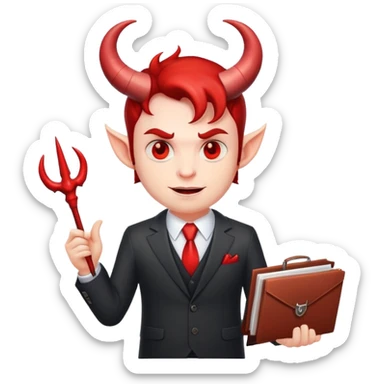 devil businessman with horns and suit selling courses sticker