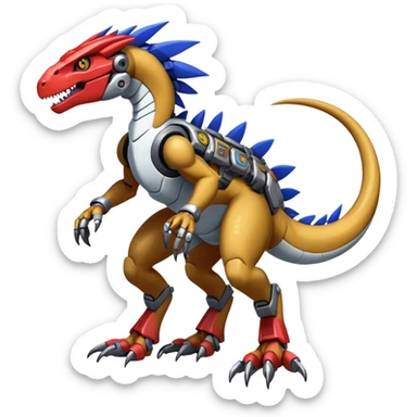 Furry maned Cool Edgy Futuristic shiny colorful cyborg-Digimon-Fakemon-Guilmon-Velociraptor-Mecha full body  sticker