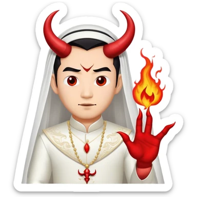 an asian male bride with the face of devil in wedding dress sticker