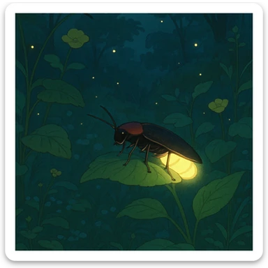 a firefly glowing in a natural setting, ghibli-inspired style sticker
