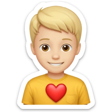 smiling boy in yellow shirt with a heart sticker