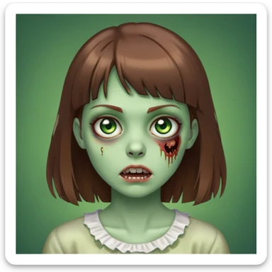 zombie girl With brown hair and bangs and green eyes  sticker