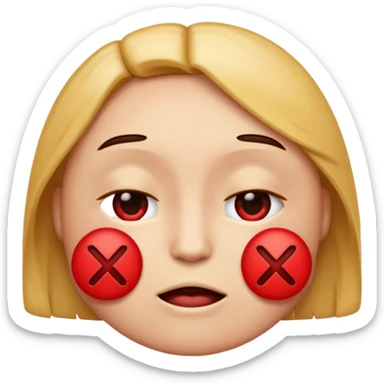 a emoji with its eyes closed, with a red X in its eyes, not smiling sticker
