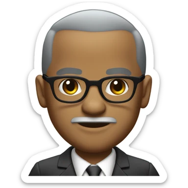 Malcolm x  with small round face and suit and glasses and buzz cut and small black eyes and small gray beard and small black eyes and wrinkled forehead sticker