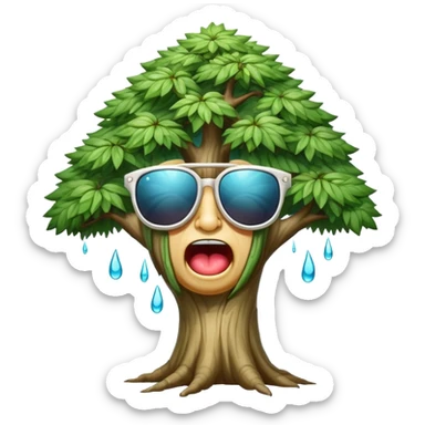 hyper realistic wise mystical tree ugly-crying in sunglasses while dabbing sticker