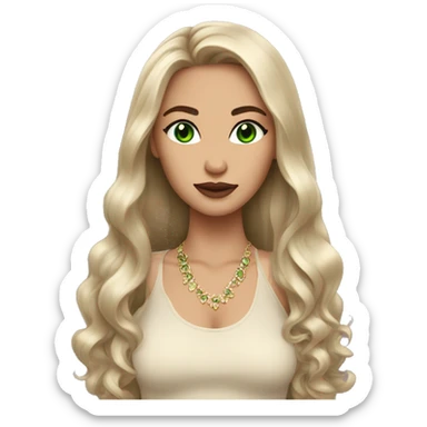 glamorous baddie long brunette hair with green eyes beige skin sticker