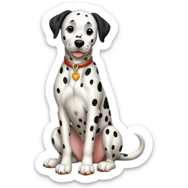 cinematic-[dalmatian dog]-realistic-full-body-sitting-emoji,-tail-resting-loosely-beside-its-paws,-head-tilted-dramatically,-sleek-[spotted]-fur,-simplified-yet-realistic-focused-features,-highly-detailed,-glowing-with-an-almost-sarcastic-glow sticker