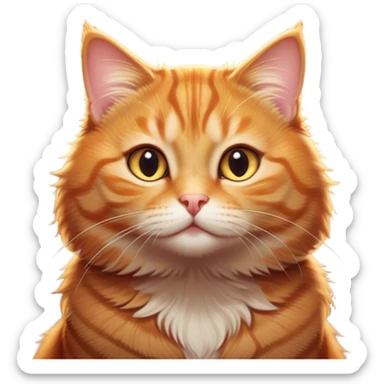 Cinematic Cute Ginger Tabby Cat Portrait Emoji, Round and plump body, soft orange-brown fur with dark tabby stripes, big, sparkling amber eyes, Simplified yet irresistibly adorable features, highly detailed, glowing with a warm, cozy glow, high shine, curious yet calm, stylized with a touch of whimsy, bright and endearing, soft glowing outline, capturing the essence of a mischievous yet lazy and lovable kitty, so cuddly it feels like it could waddle right out of the screen for a snuggle! sticker
