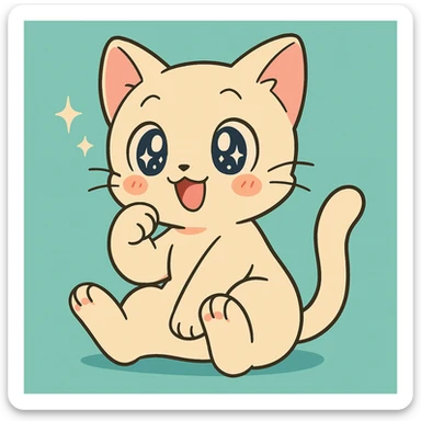 baby cat in 1999 anime style, soft shading, sparkly eyes, cute pose sticker