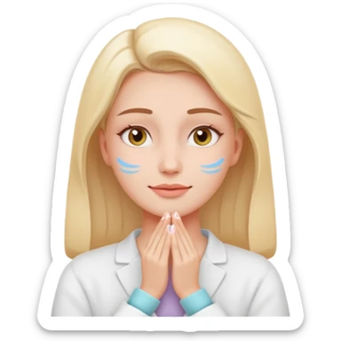 woman receiving gentle facial massage, calm expression, pastel colors, spa atmosphere, emoji style sticker