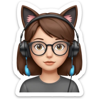 fille brune a lunette avec casque oreille de chat noir et gris sticker