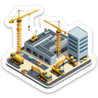 isometric construction site of airport sticker