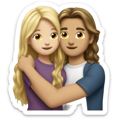 blond haired boy with long hair hugging girl with brunette hair sticker