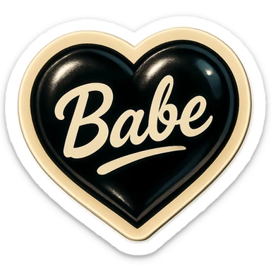 the word 'Babe' in white handwriting across a black heart, retro stickers style, high contrast sticker